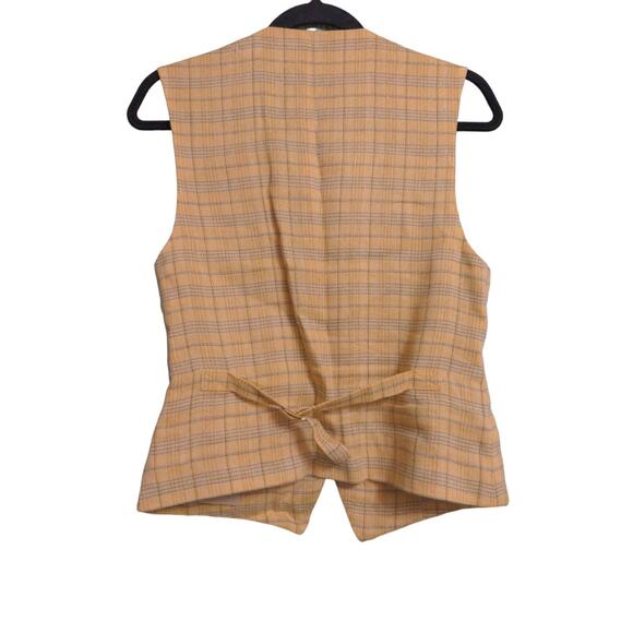 Bogner Womens Suit Vest Yellow Blue Linen Wool Tie Back Sleeveless Buttons 6 - Picture 4 of 8